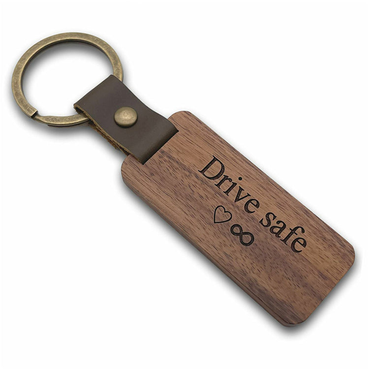 Wood & Leather Rectangular Keychain