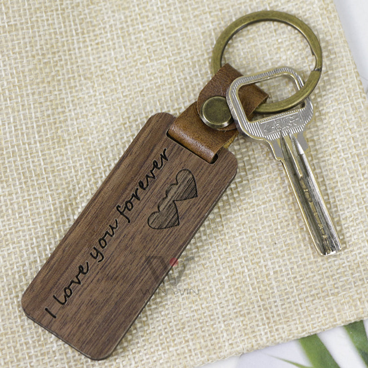 Wood & Leather Rectangular Keychain