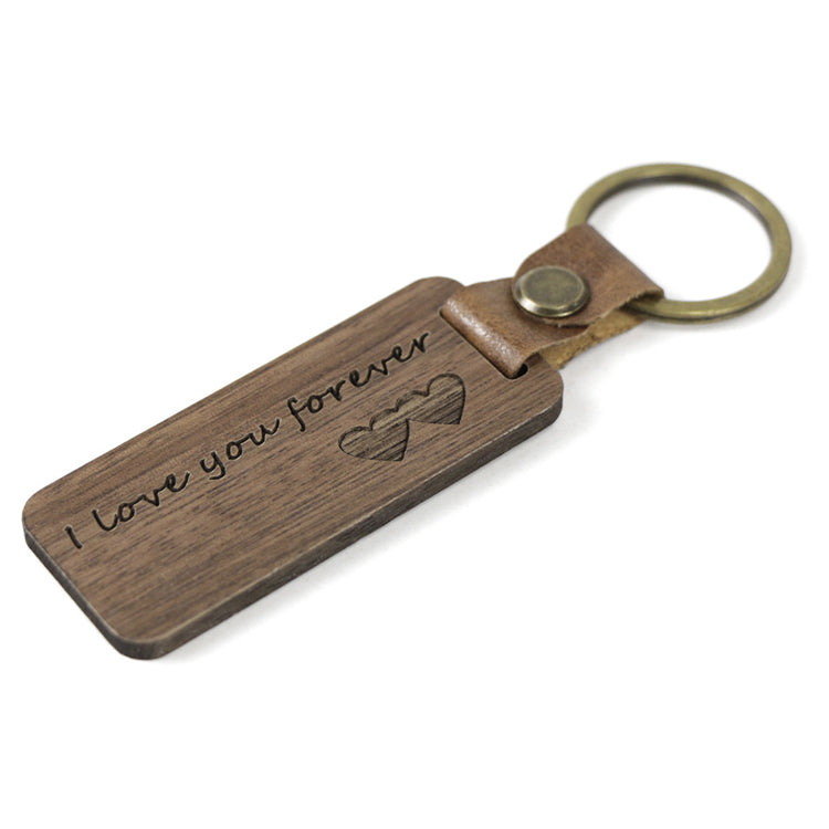 Wood & Leather Rectangular Keychain
