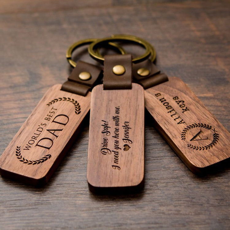 Wood & Leather Rectangular Keychain