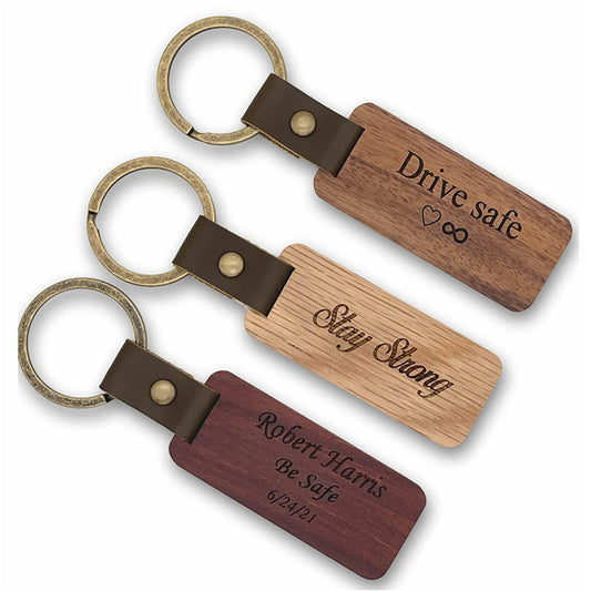 Wood & Leather Rectangular Keychain